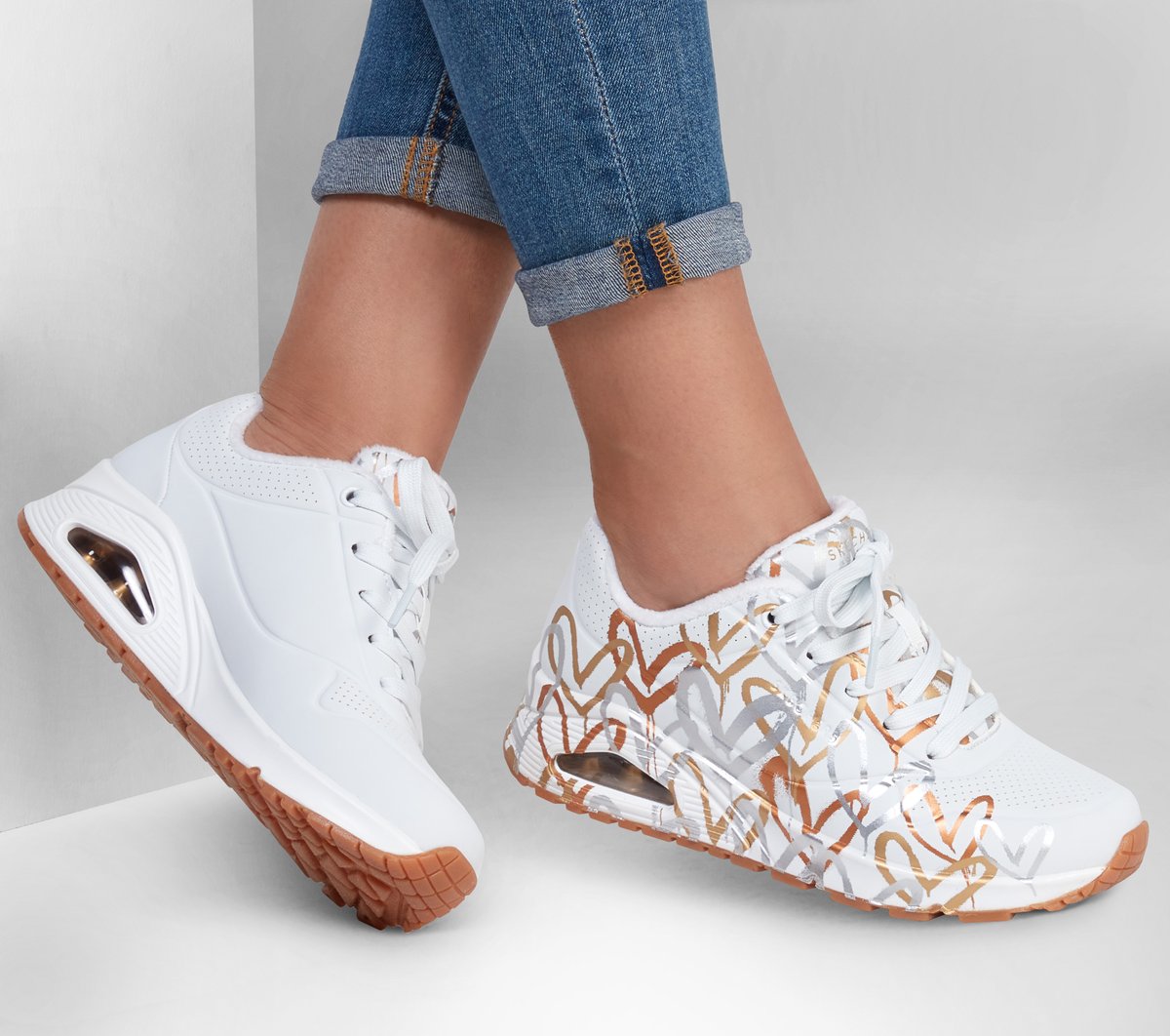 Skechers x JGoldcrown: UNO - Metallic Love — WHITE / GOLD