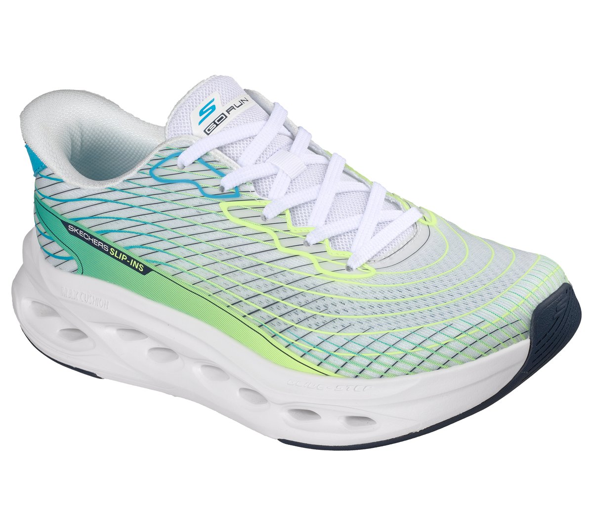 Skechers Slip-ins: Max Cushioning Glide-Step - Sapphire — WHITE / GREEN