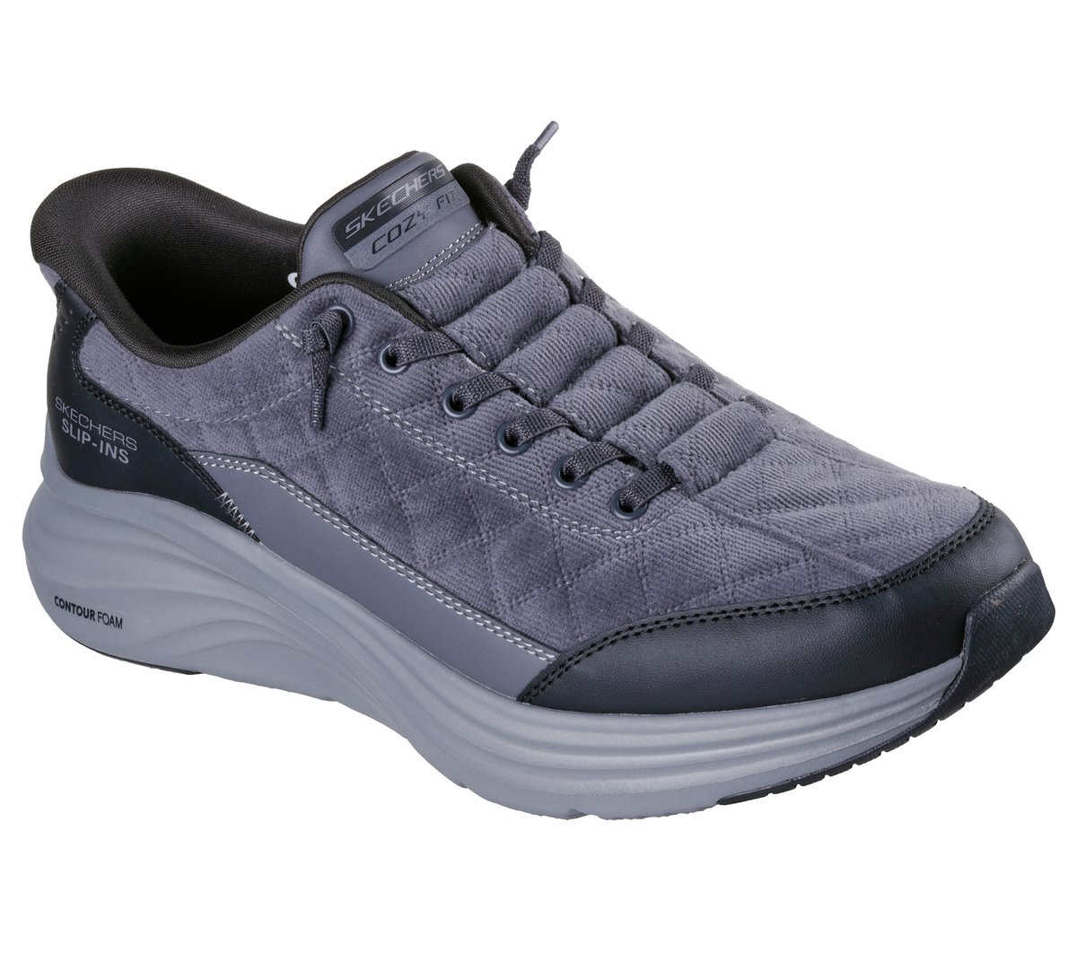 Skechers Slip-ins: Contour Foam - Cozy Fit Cordelux — CHARCOAL/BLACK