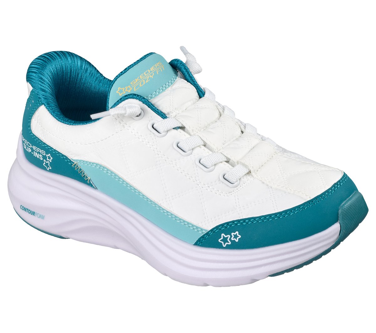 Skechers Slip-ins: Contour Foam - Cozy Fit — WHITE / TURQUOISE