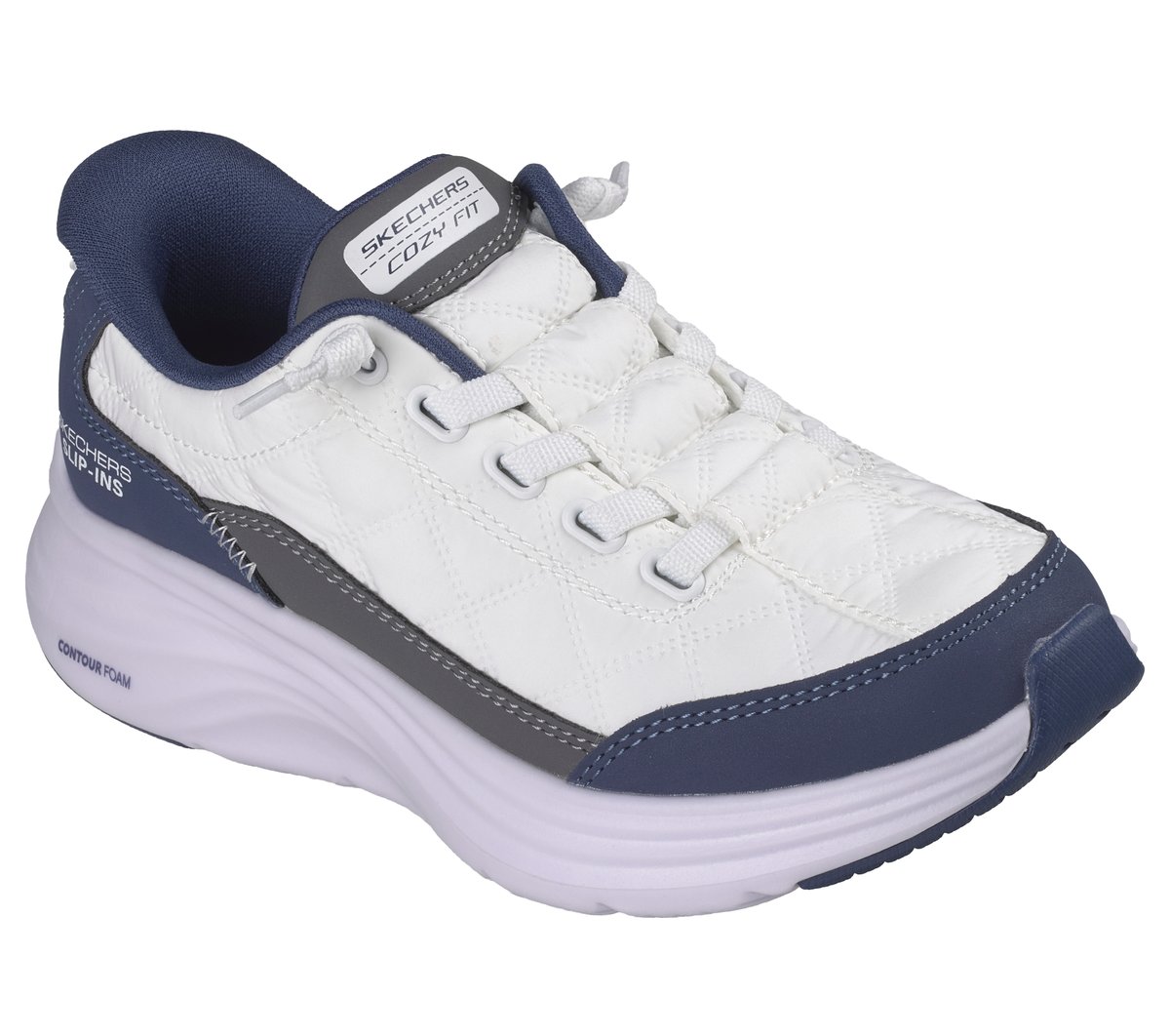 Skechers Slip-ins: Contour Foam - Cozy Fit — WHITE / NAVY