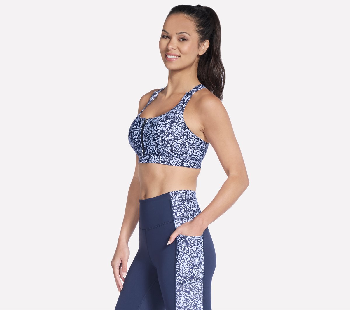 GO WALK Indigo Paisley Zip Front Bra
