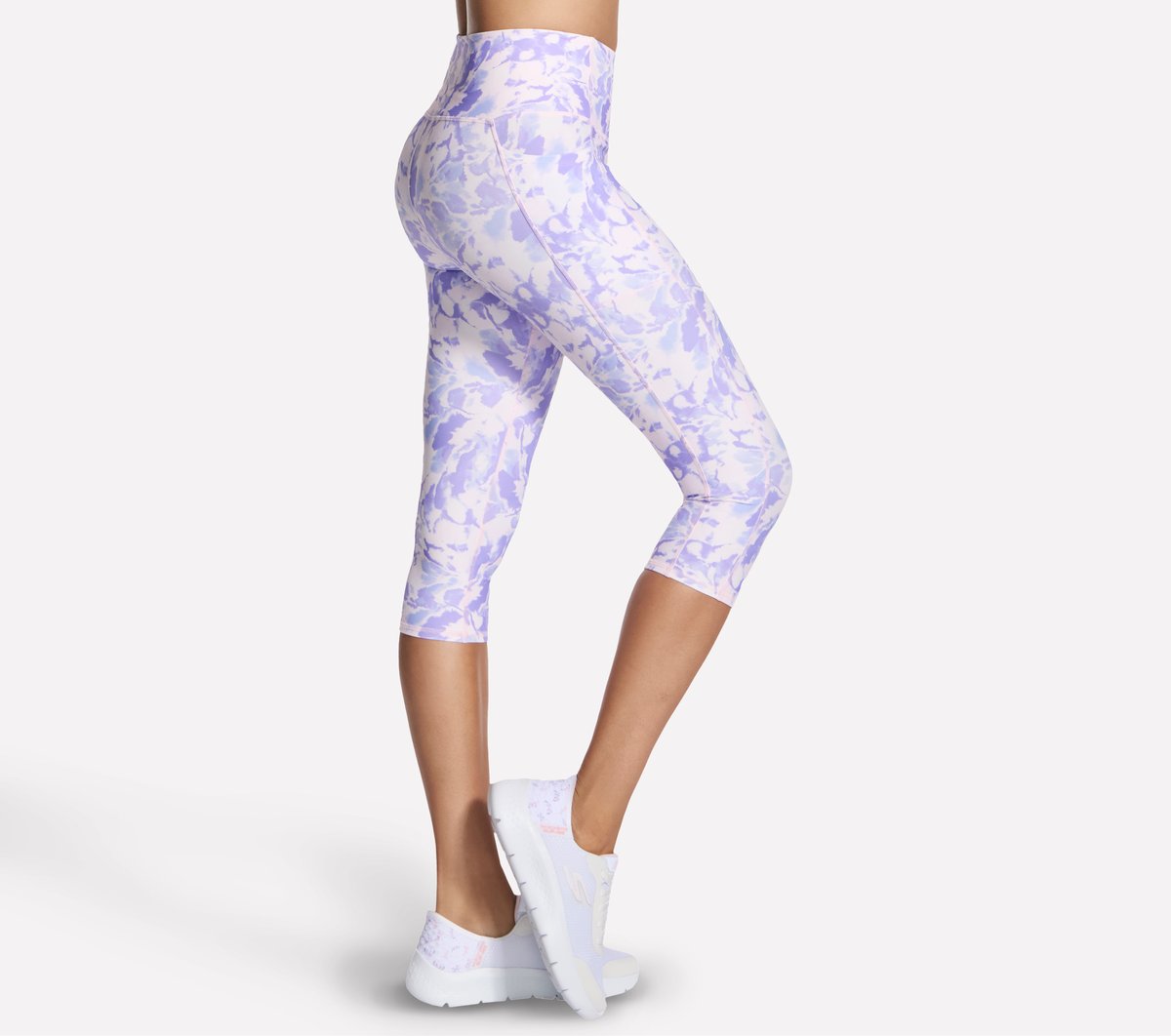 GO FLEX Printed High Waisted Capri — WHITE / PURPLE / PINK