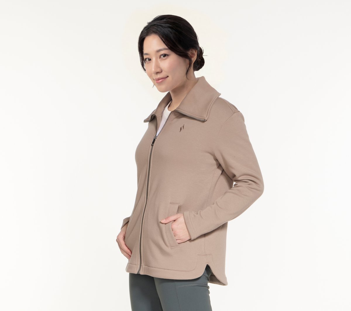 GO SNUGGLE Tunic Full Zip Jacket — TAUPE / BROWN