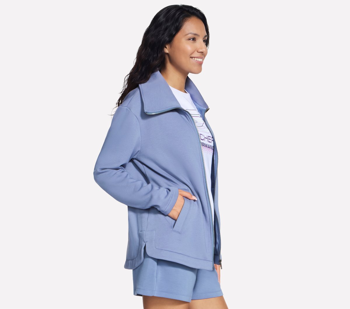 GO SNUGGLE Tunic Full Zip Jacket — WHITE / BLUE