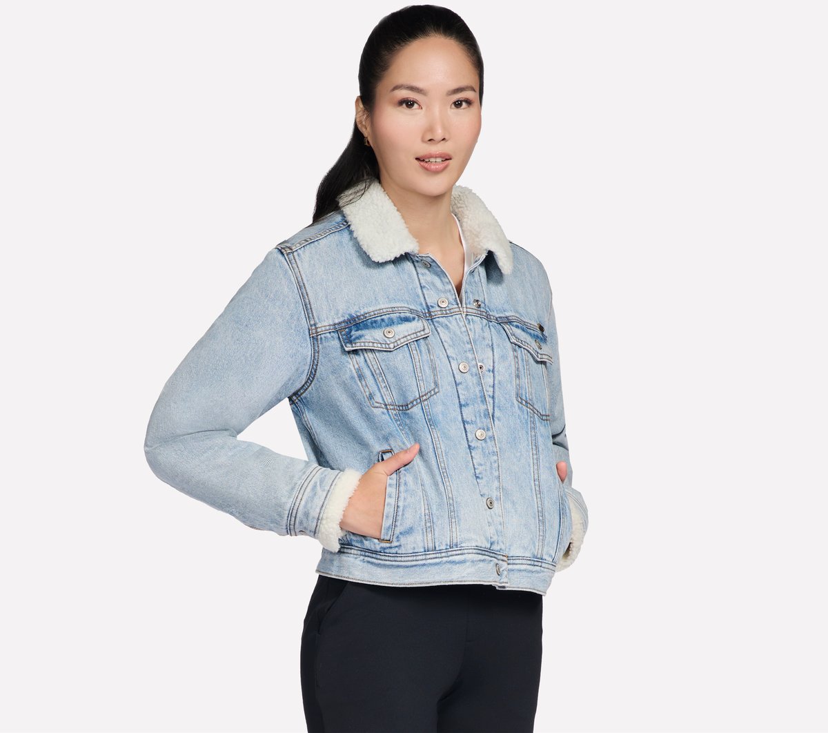 Sherpa Denim Jacket — DENIM / TAUPE
