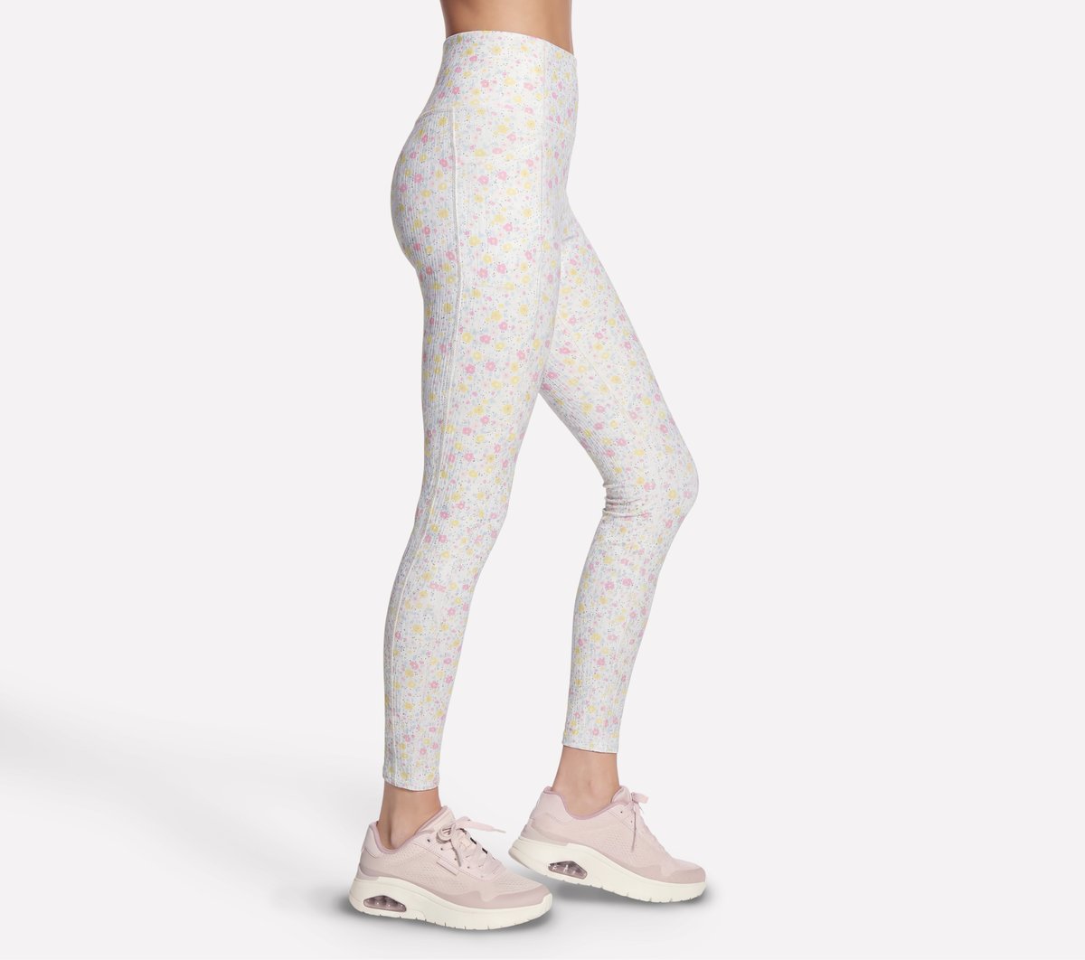 GO WALK Rib Floral Full Length High-Waisted Legging