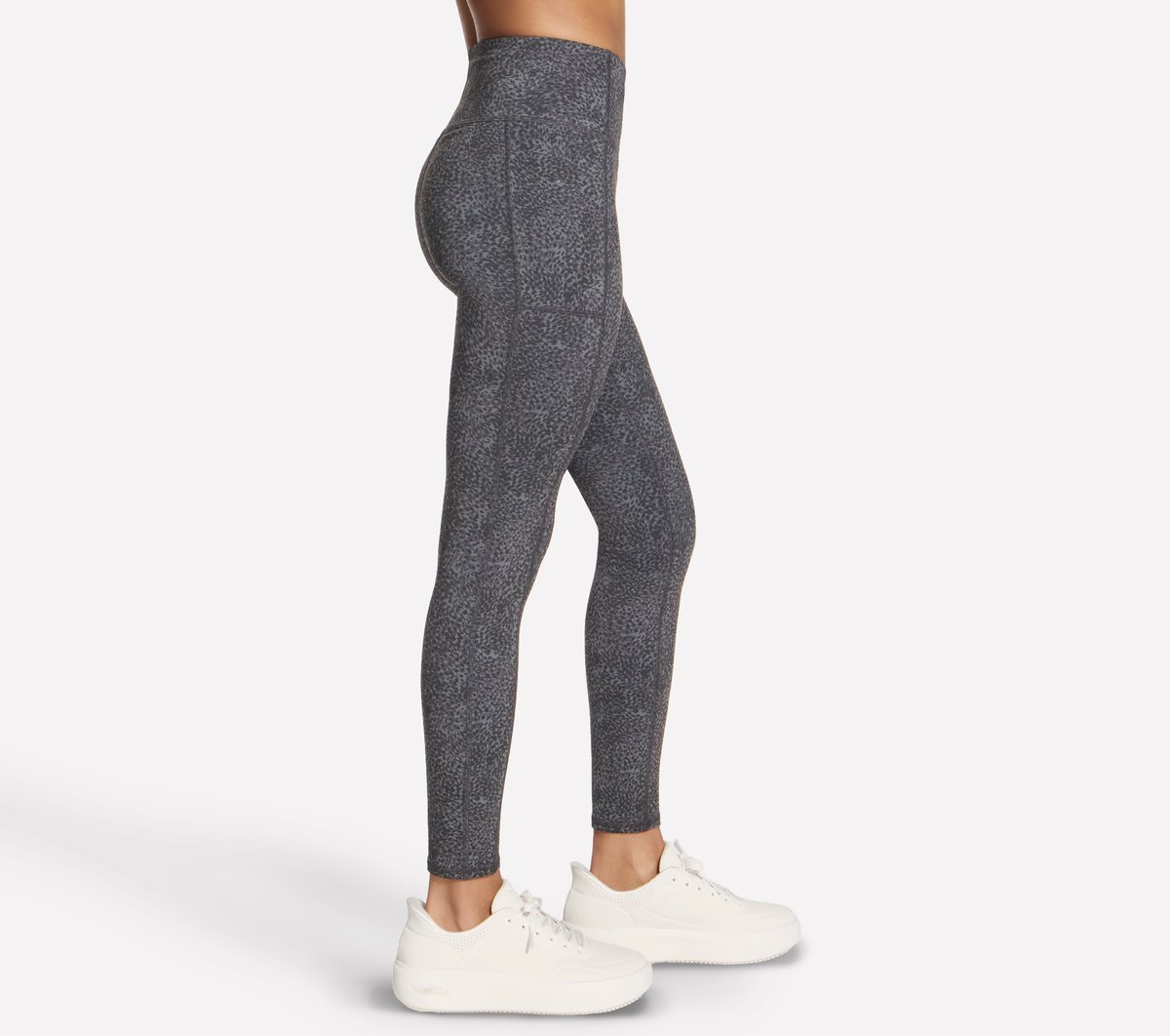 GO WALK Printed Full Length High-Waisted Legging — WHT / BLACK / SILVER