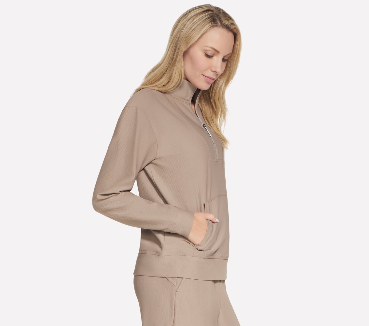 GO LUXE Rib 1/4 Zip — TAUPE / BROWN