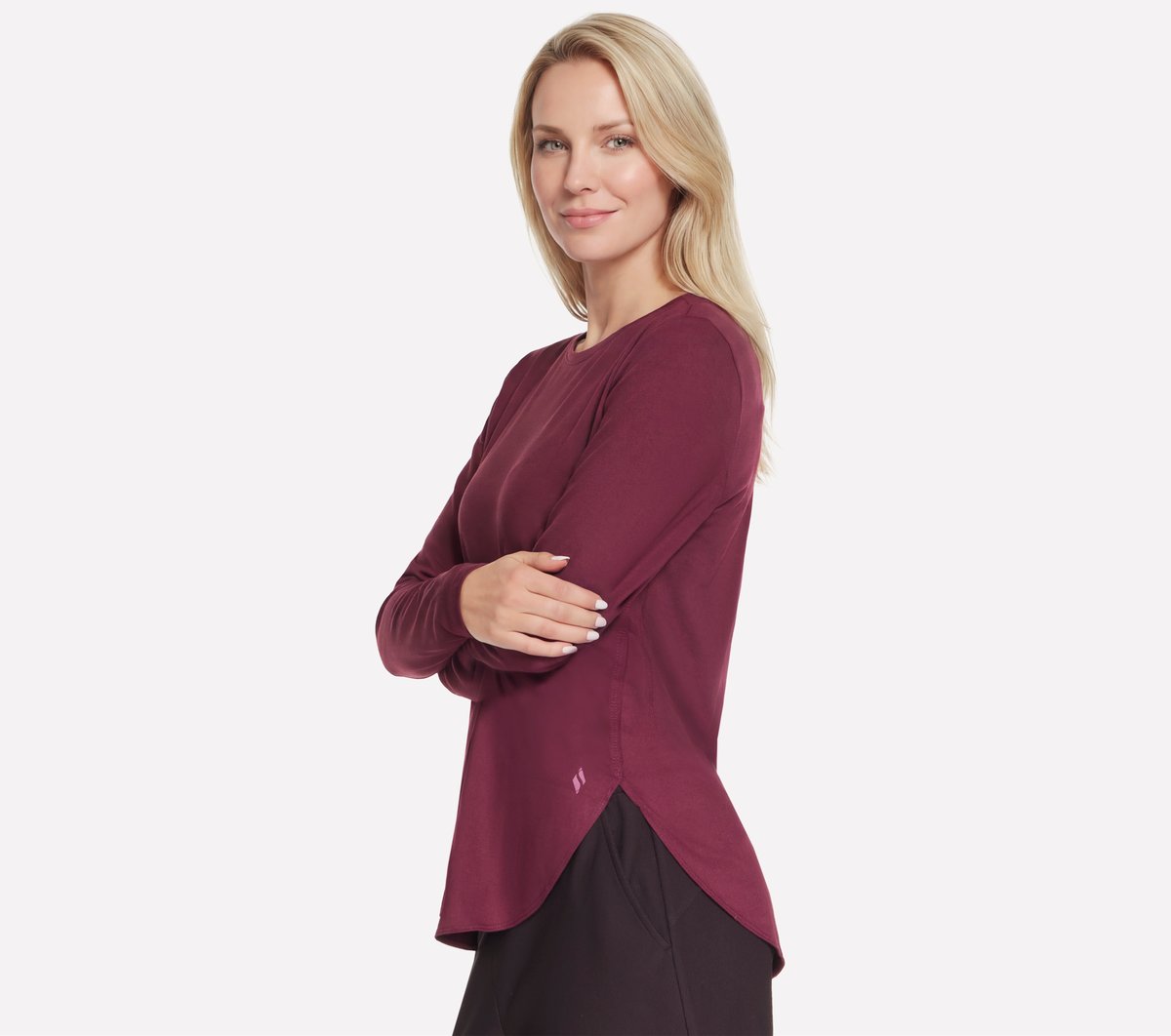 GO DRI Swift Long Sleeve Tunic Crew — BURGUNDY / PINK