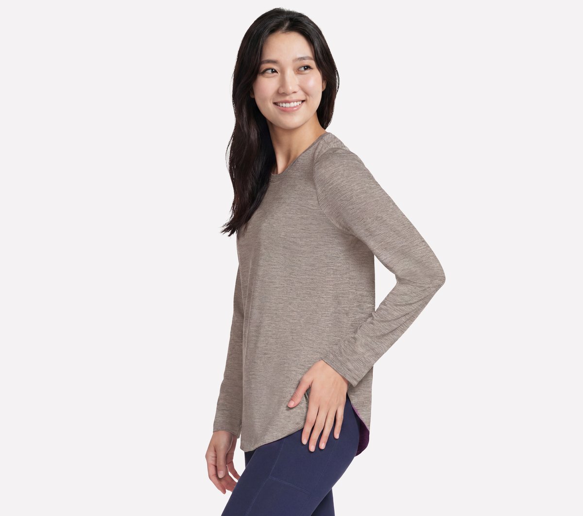 GO DRI Swift Long Sleeve Tunic Crew — TAUPE / BROWN