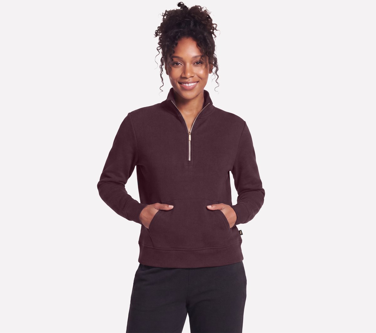 GO STRETCH Harmony Rib 1/4 Zip — WHITE / BURGUNDY