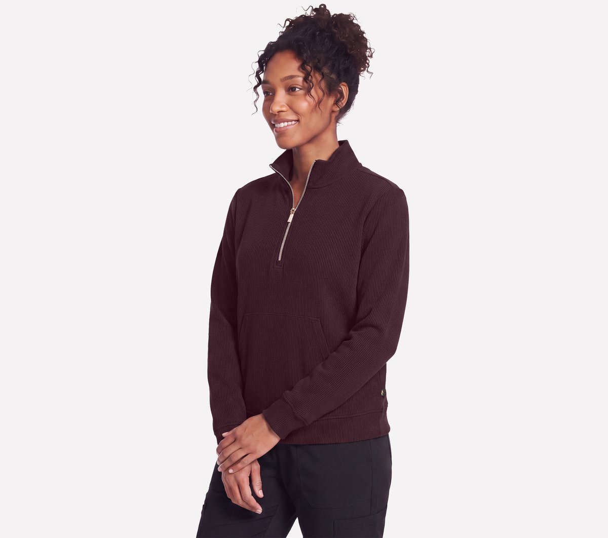GO STRETCH Harmony Rib 1/4 Zip — WHITE / BURGUNDY