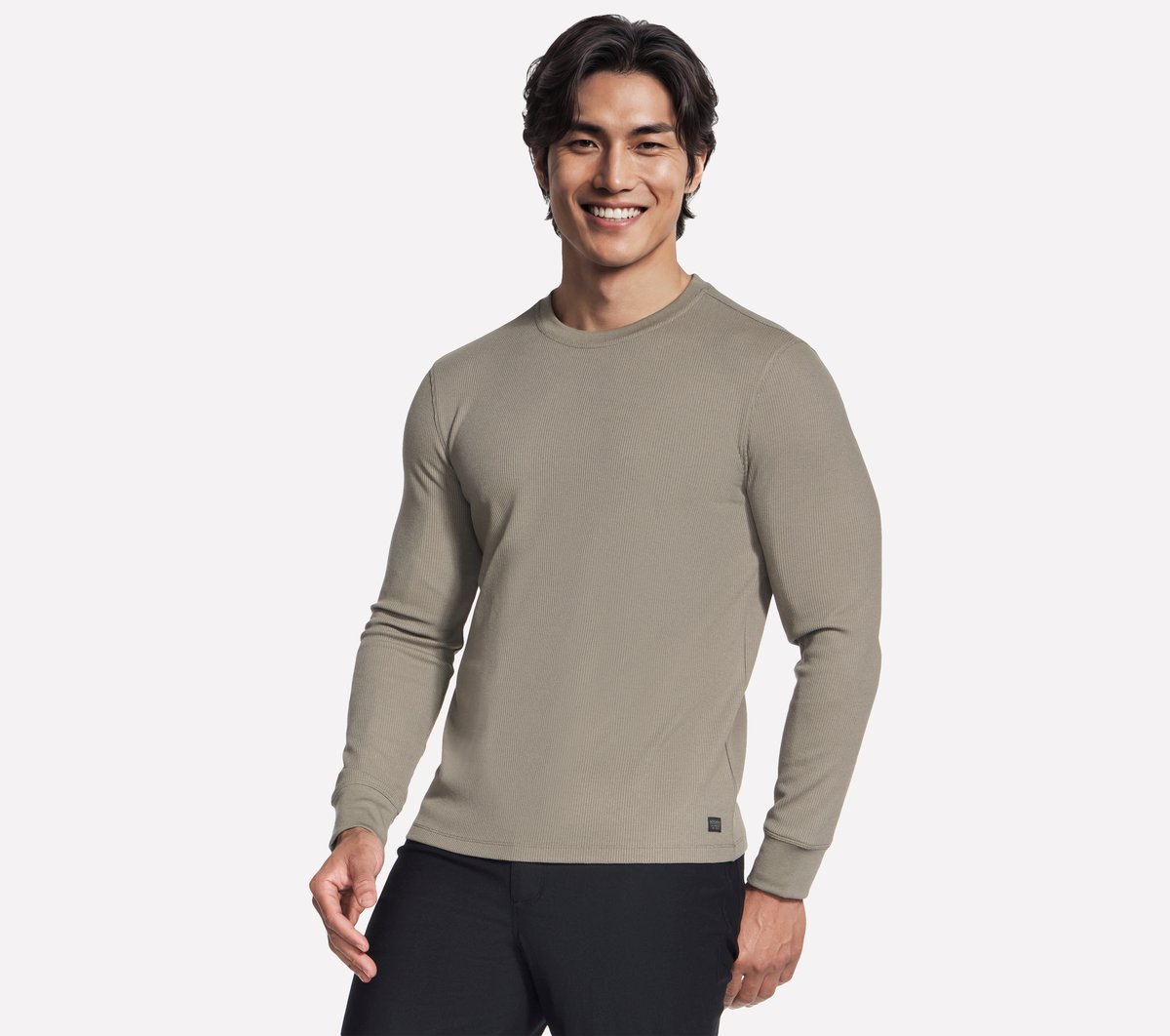GO KNIT Waffle Ease Crew — OLIVE / GRAY