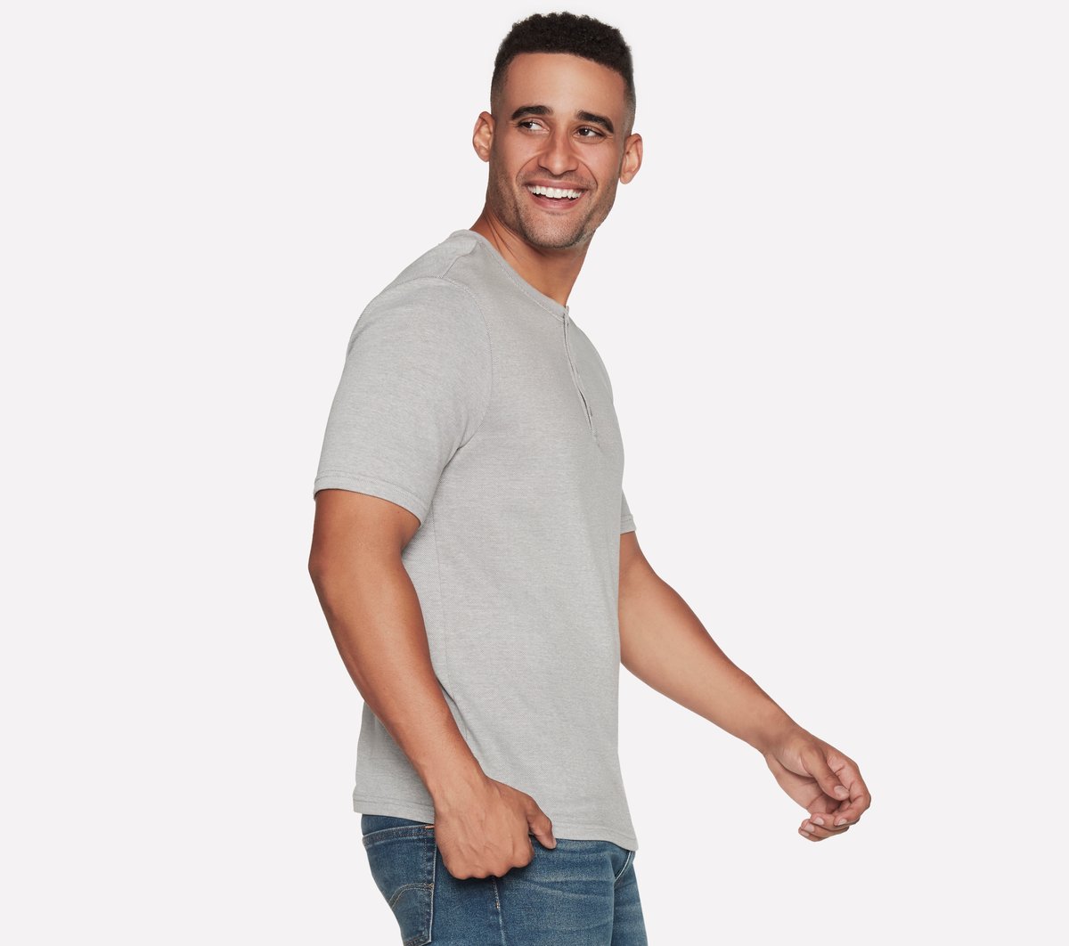 GOKNIT Pique Short Sleeve Henley — LIGHT GRAY