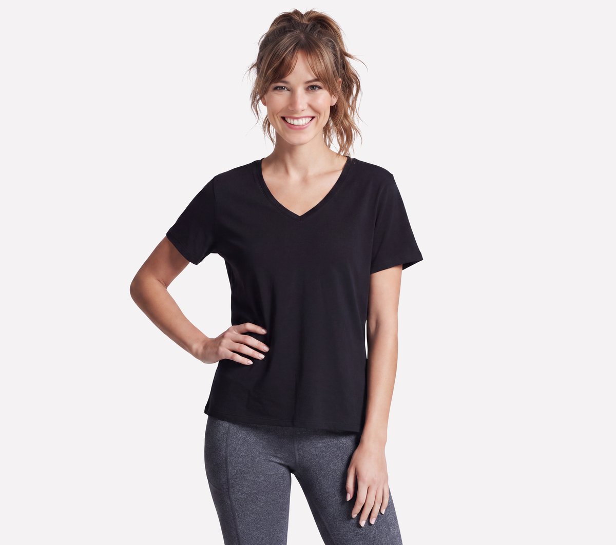 Pima V-Neck Tee — BLACK