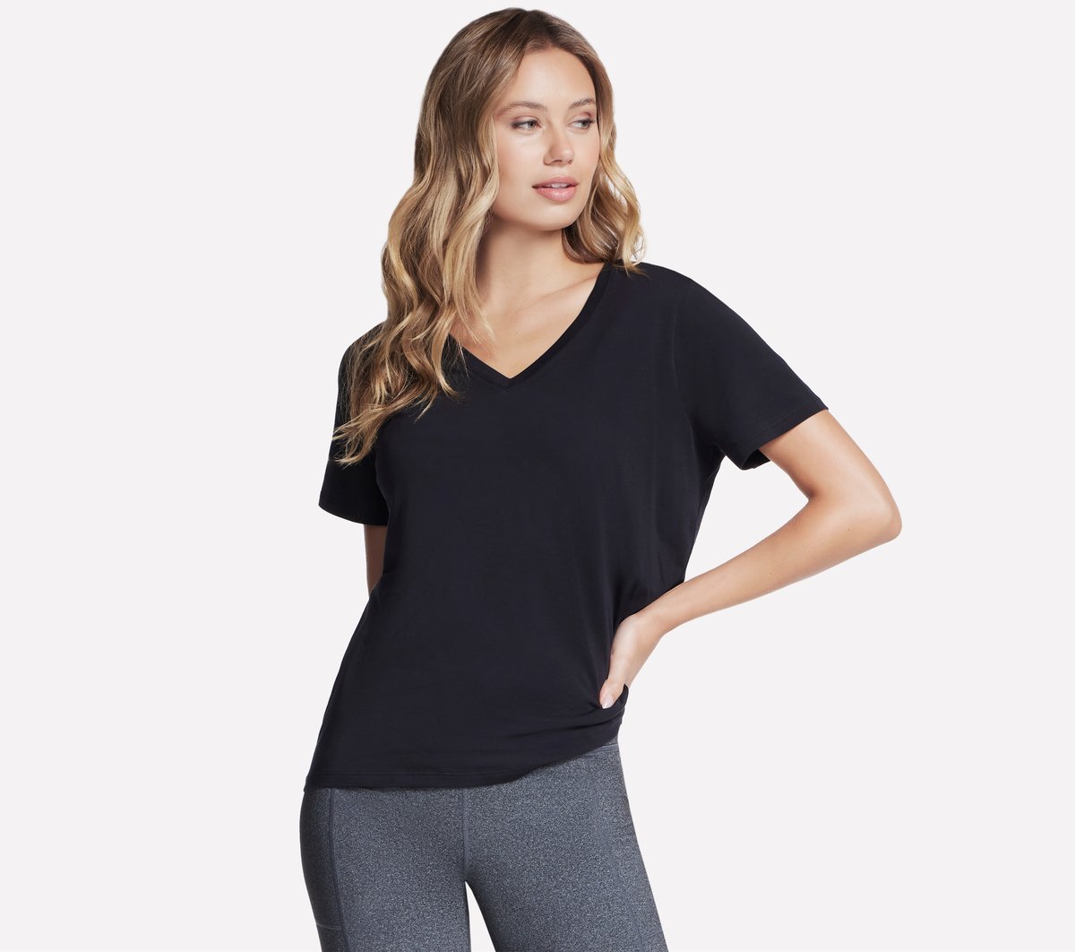 Pima V-Neck Tee — BLACK