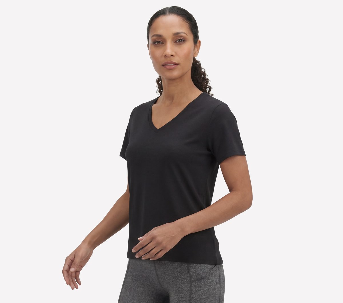 Pima V-Neck Tee — BLACK