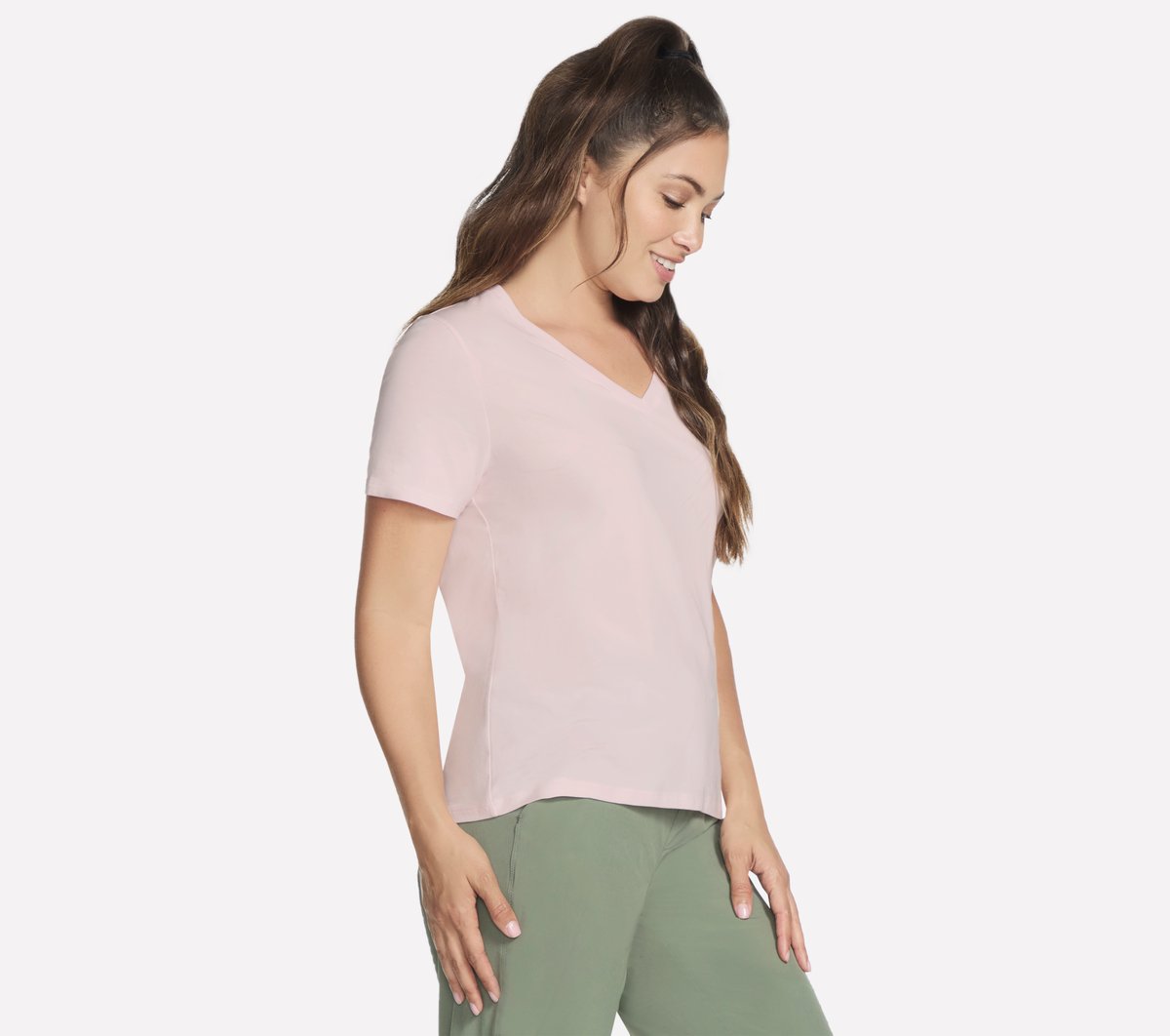 Pima V-Neck Tee — WHITE / PINK