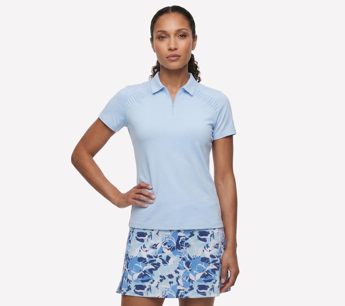 GO GOLF Short Sleeve Birdie Zip Front Polo — WHITE / LIGHT GRAY