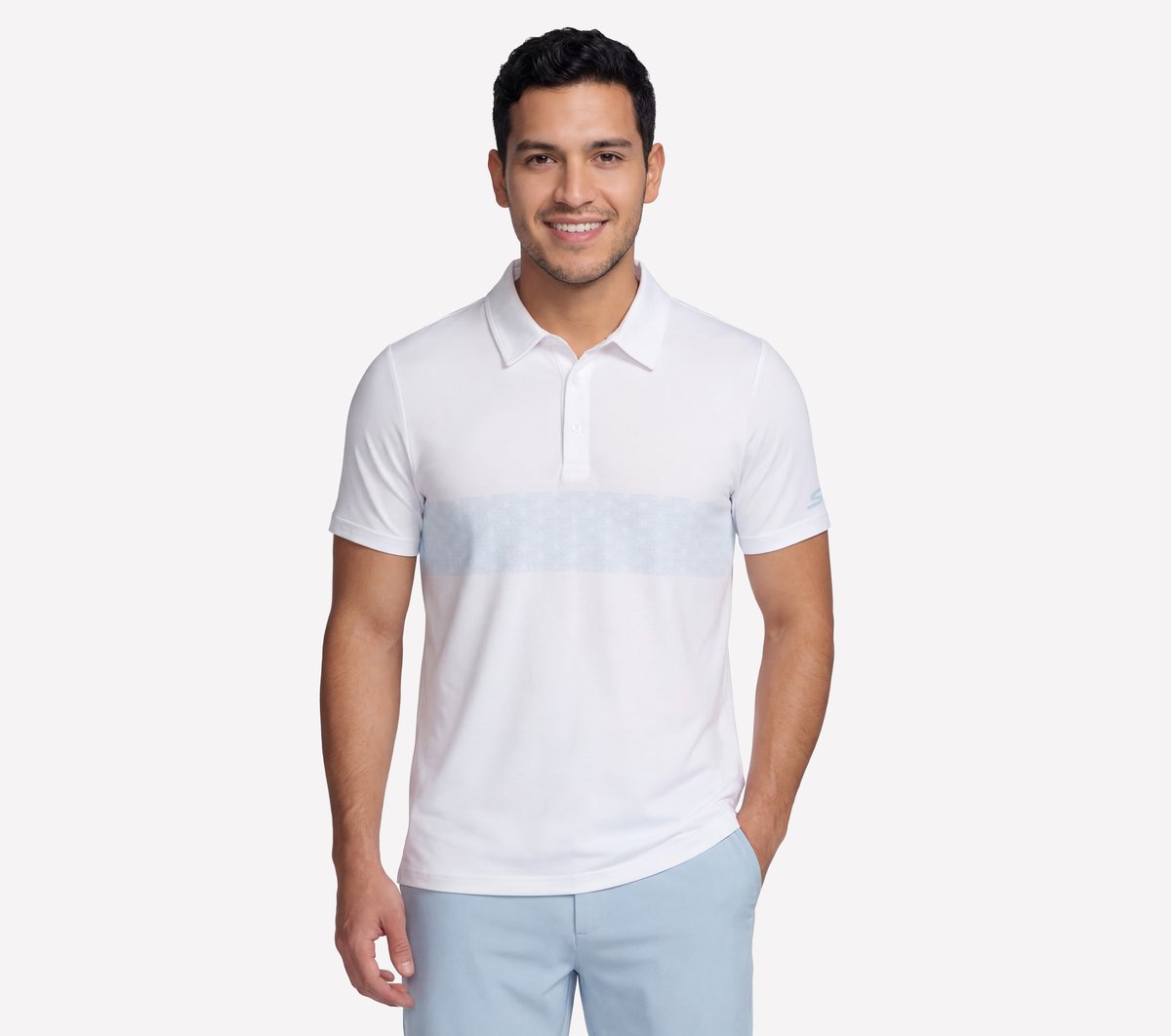 GO DRI Charge Palm Stripe Polo — WHITE