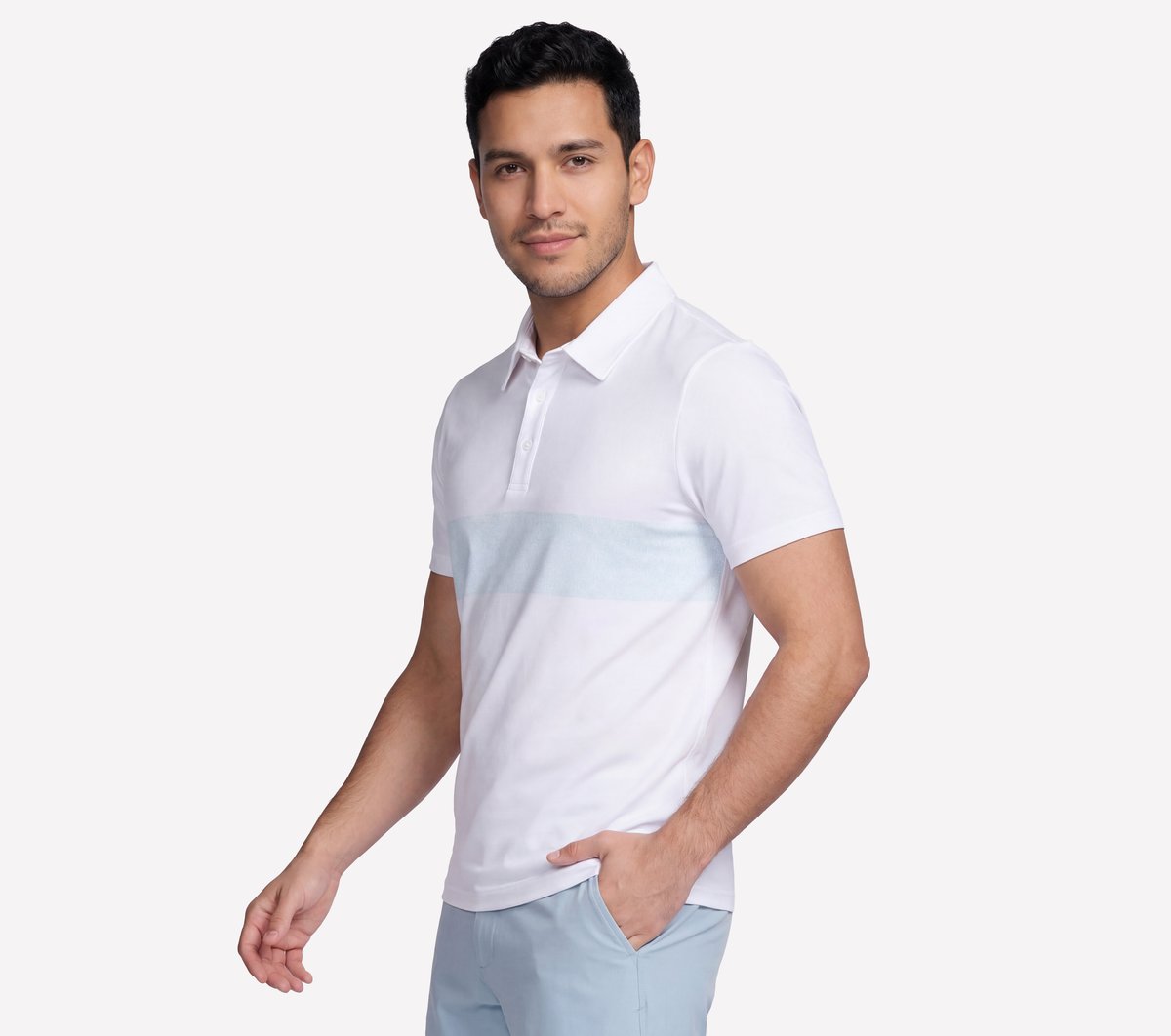 GO DRI Charge Palm Stripe Polo — WHITE