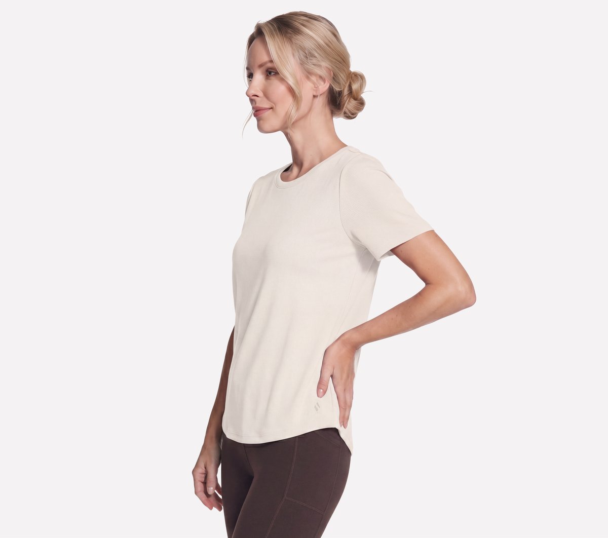GO WALK Luxe Rib Tee — OFF WHITE / MAUVE