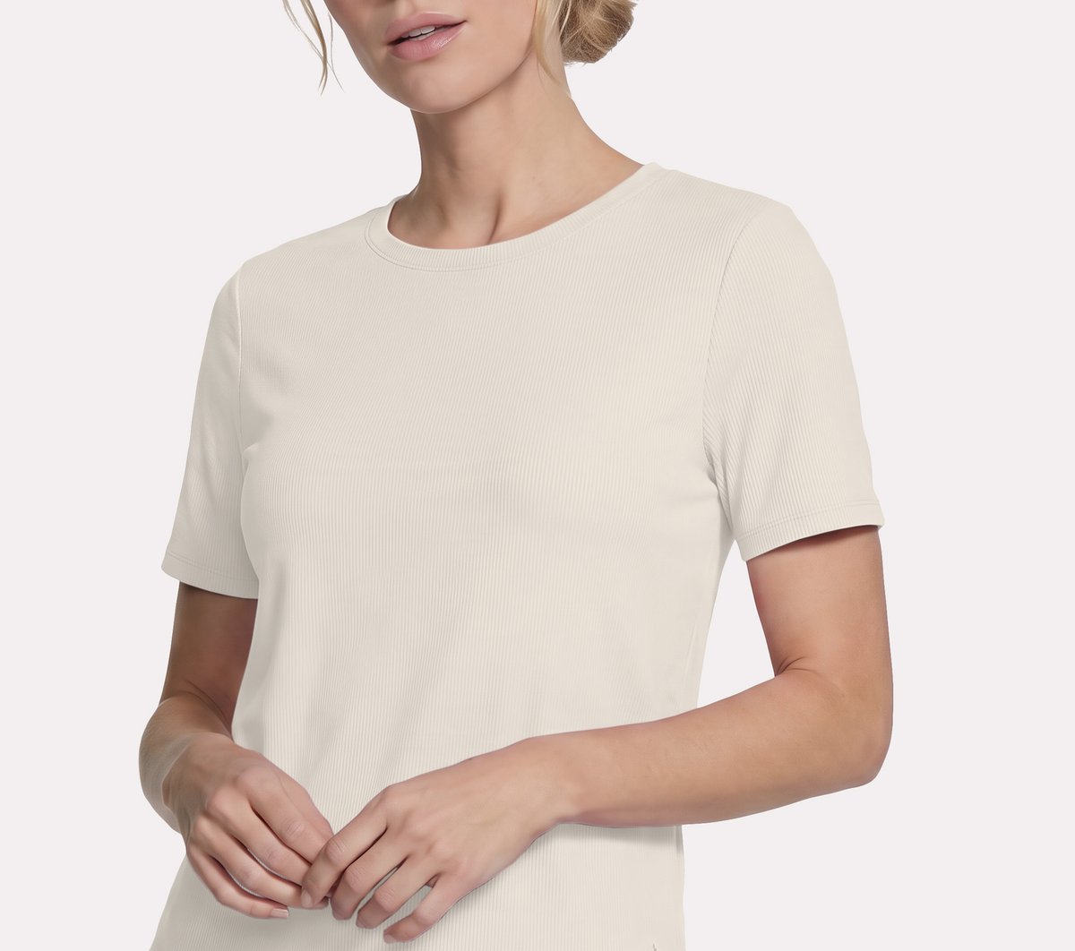 GO WALK Luxe Rib Tee — OFF WHITE / MAUVE