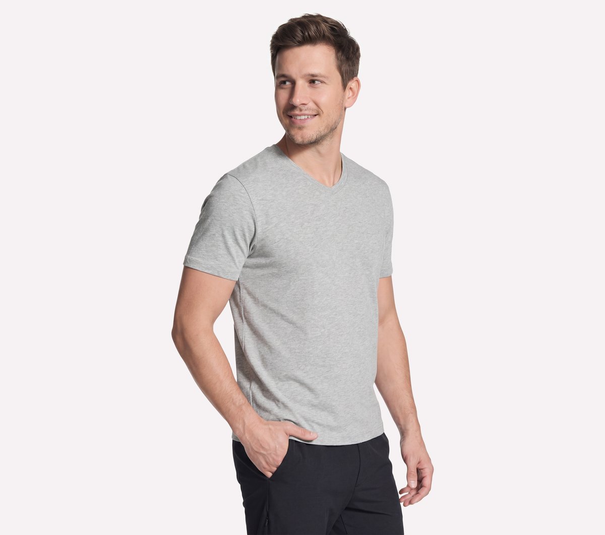 GO DRI Pima Short Sleeve V-Neck — LIGHT GRAY