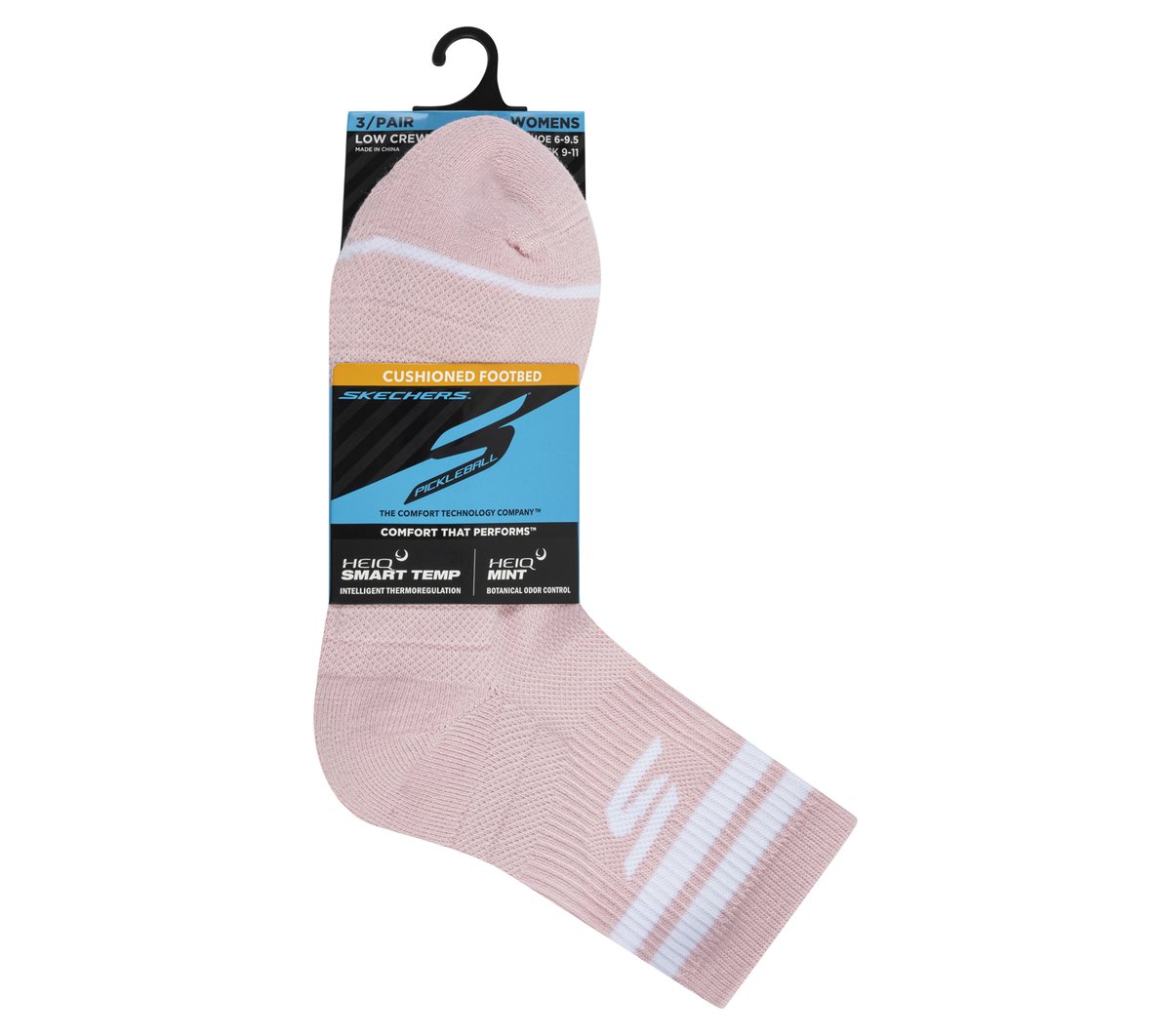 3 Pack Women's Performance Pickleball Varsity Stripe Low Crew Socks — PINK