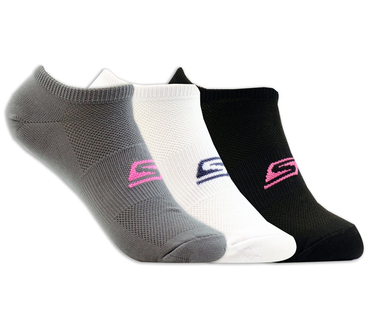 3 Pack No Show Stretch Socks — WHITE / BLACK