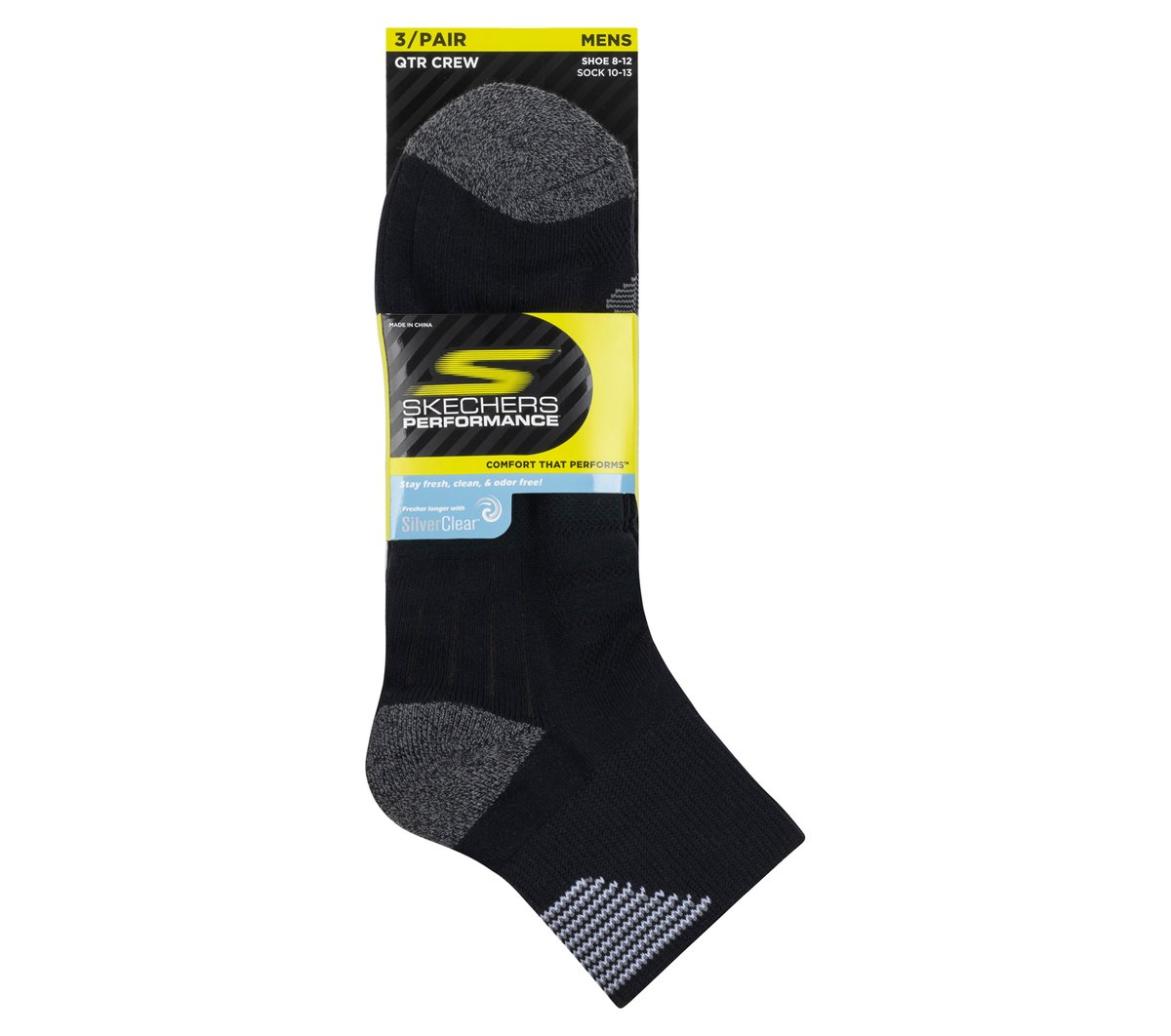3 Pack Men's Half Terry Quarter Crew Socks — BLACK