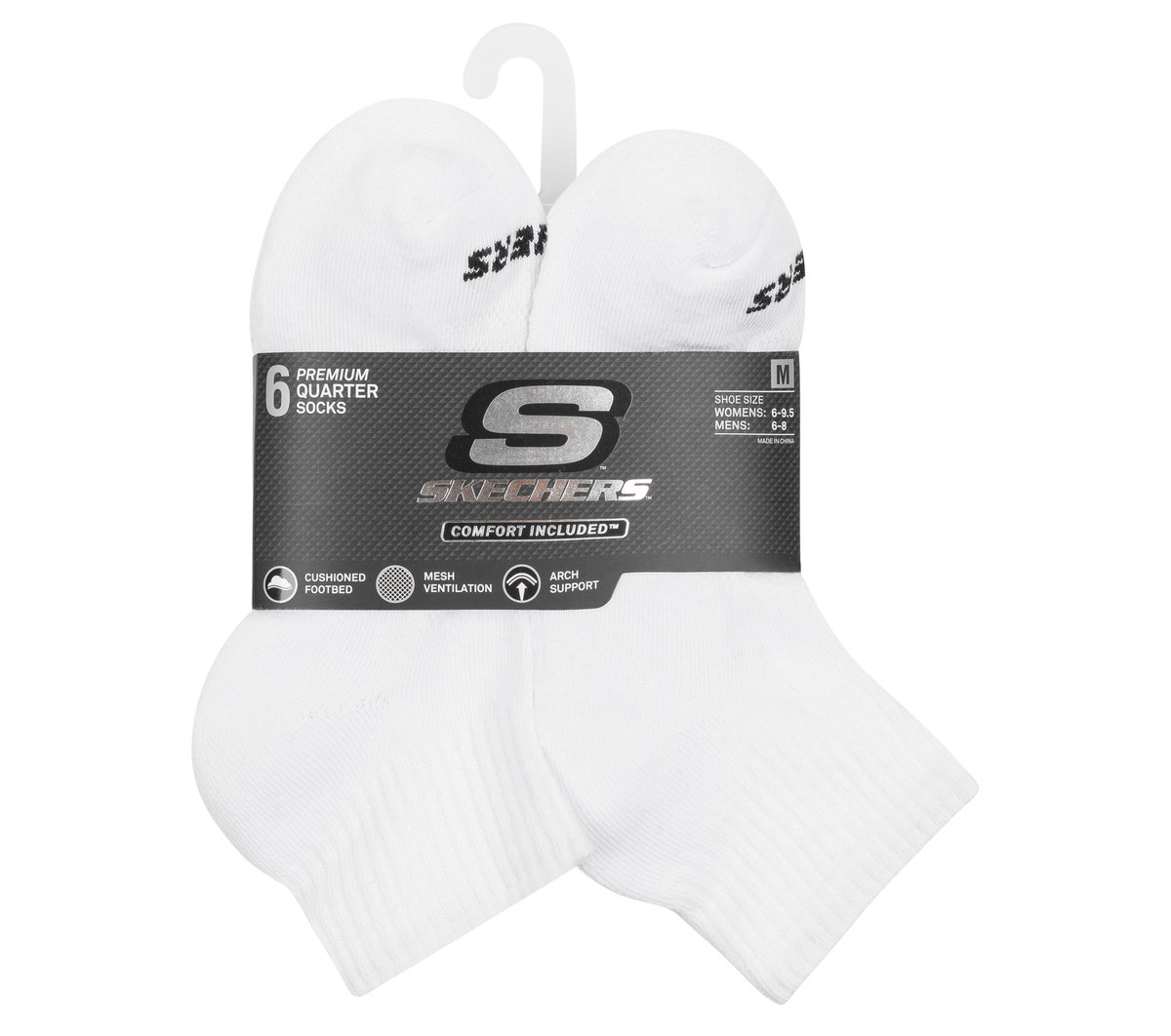 6 Pack Core Quarter Medium Socks — WHITE