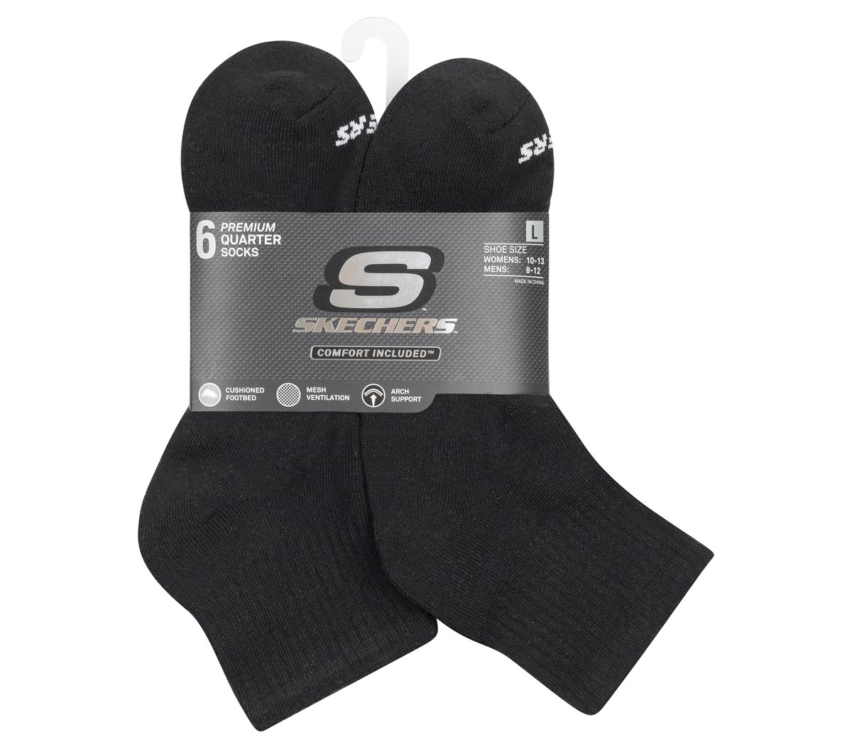 6 Pack Core Quarter Large Socks — BLACK