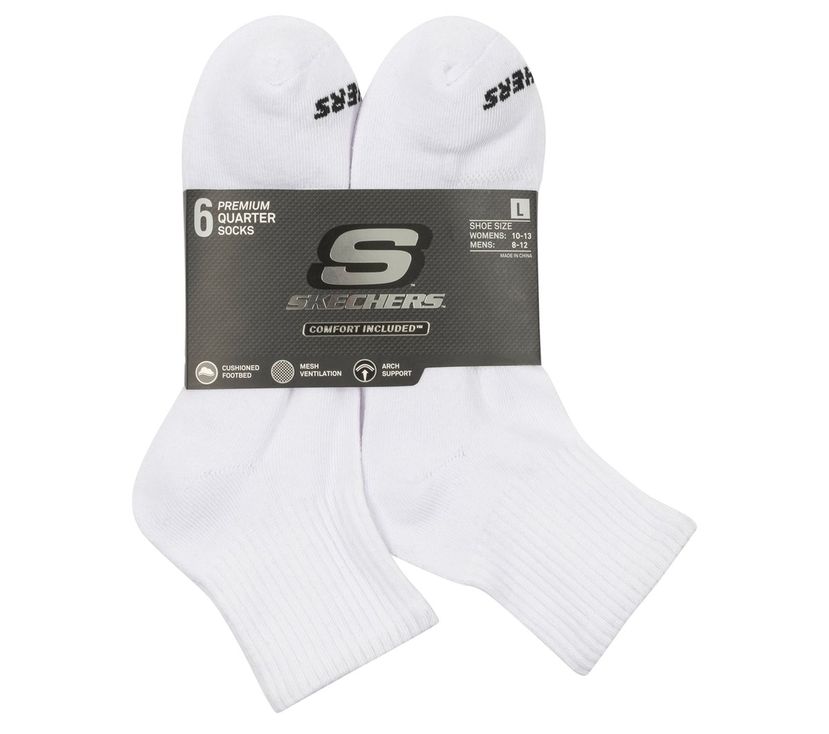6 Pack Core Quarter Large Socks — WHITE
