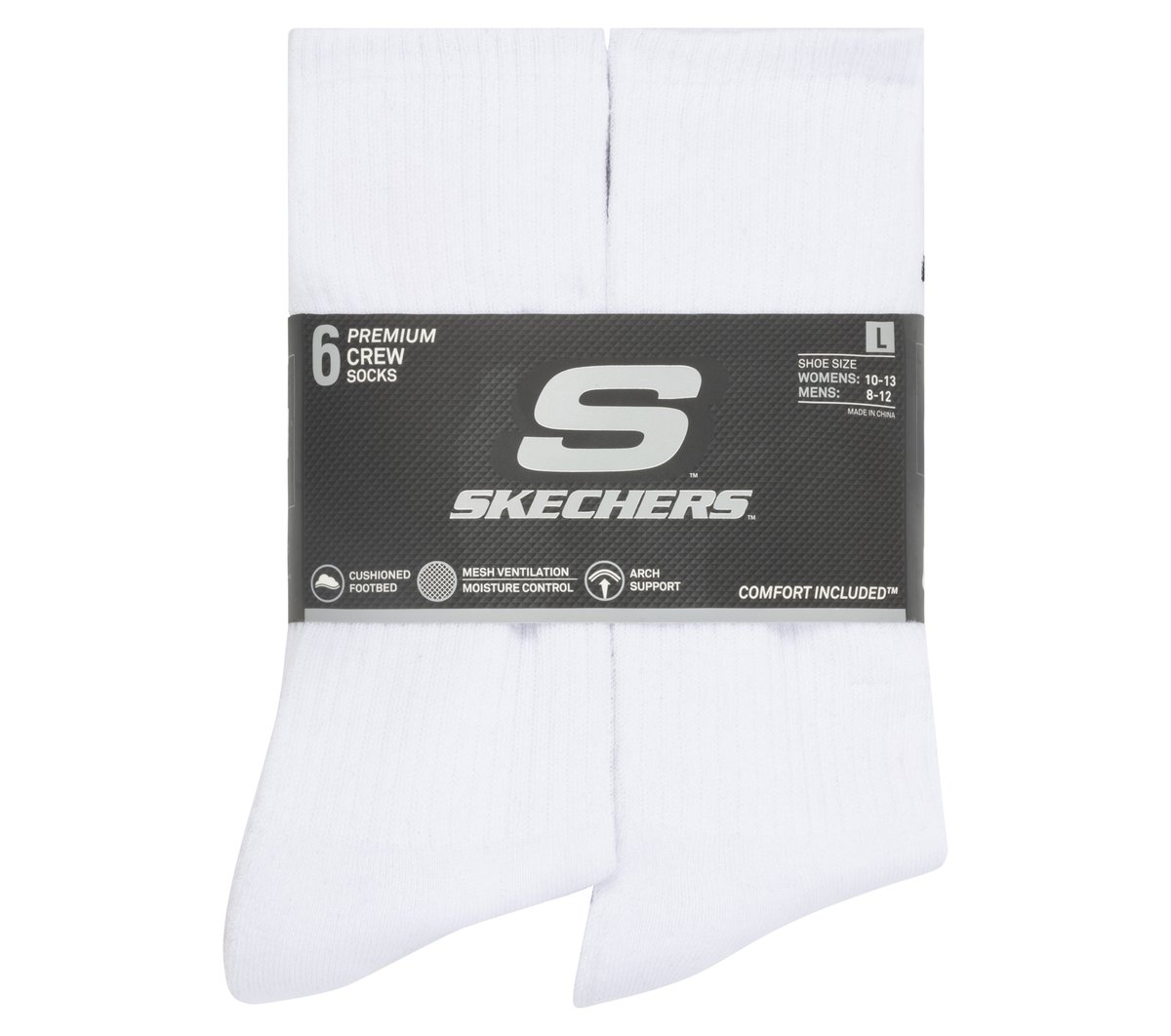 6 Pack Large Core Crew Socks — WHITE