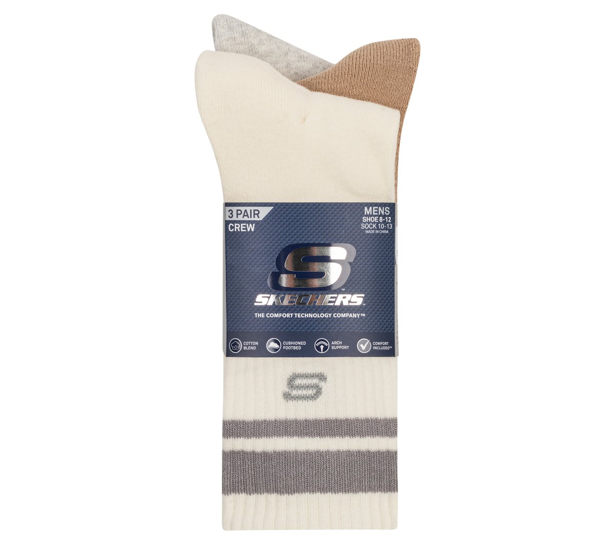 3 Pack Men's Lifestyle Crew Socks — NATURAL / MULTI