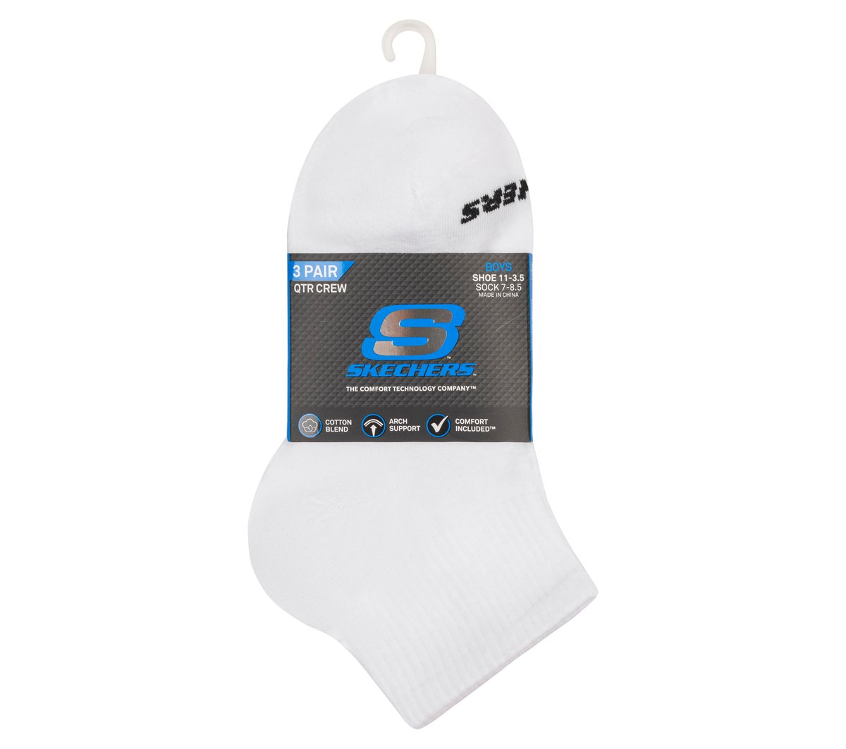 3 Pack Boys' Quarter Crew Cotton Socks — WHITE / GRAY