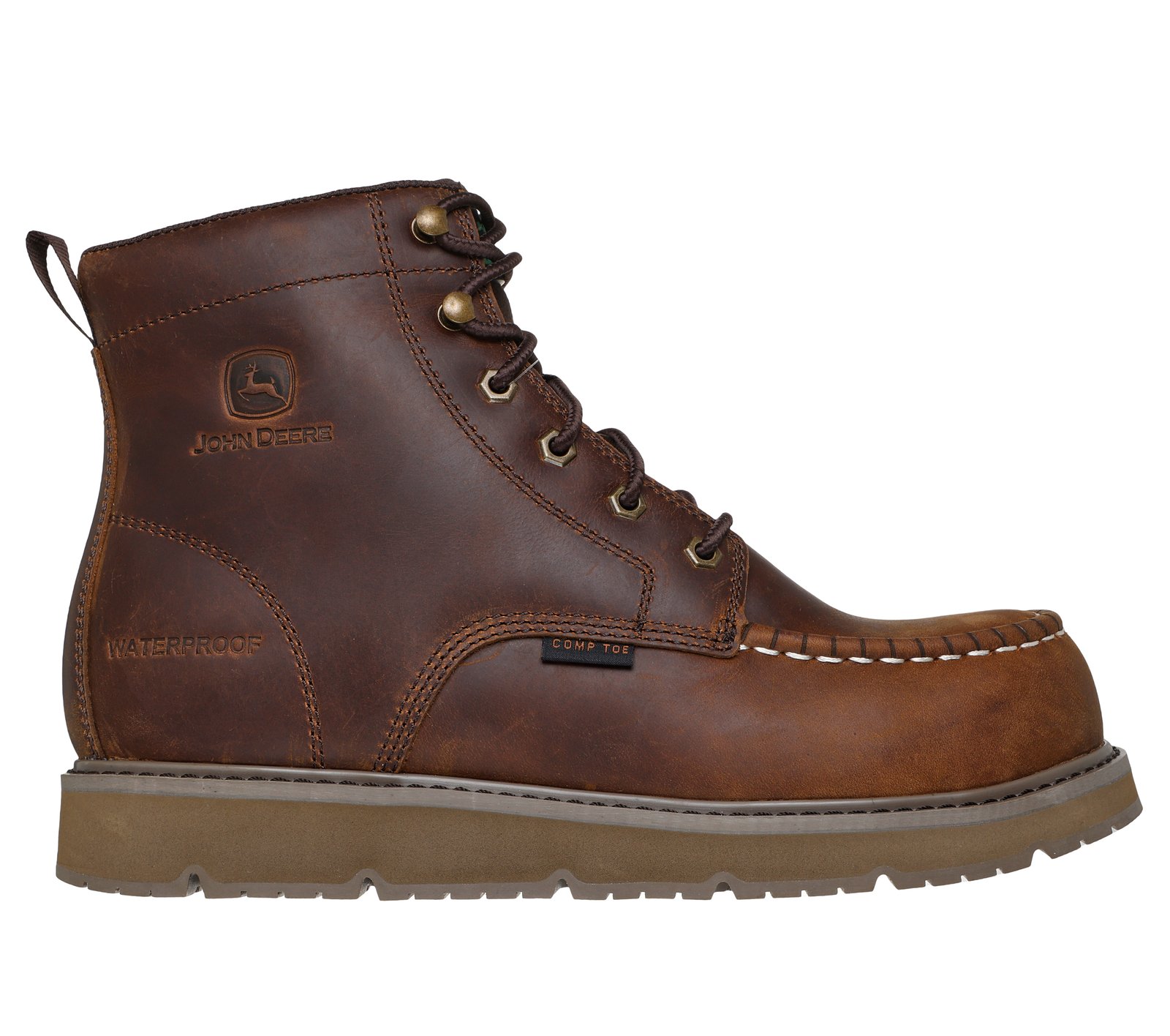 John Deere Rustic Brown Leather Waterproof, Steel Toe Boots display picture 1