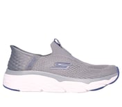 SKECHERS SLIP-INS: MAX CUSHIONING - SMOOTH, CHARCOAL/BLUE Footwear Lateral View