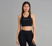 RIB PANELLED SPORTS BRA, BLACK