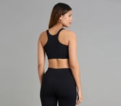 RIB PANELLED SPORTS BRA, BLACK