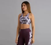 HIGH IMPACT AOP SPORTS BRA, WHITE/TURQ/PURPLE