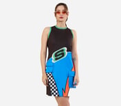ENGINEERED PRINT DRESS, BLACK