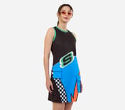 ENGINEERED PRINT DRESS, BLACK