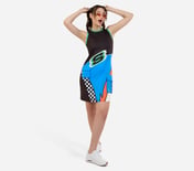 ENGINEERED PRINT DRESS, BLACK