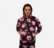 MENS PRINTED HOODIE, BLK/GRY/ROYAL