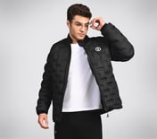 PUFFER FZ JACKET WITH ZIPPER, BLACK/CHARCOAL/BLUE Apparel Right View