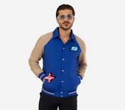 MENS VARSITY JACKET, ROYAL/ORANGE Apparel Lateral View