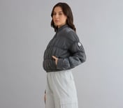 METTALIC PUFFER JACKET, CHARCOAL/LT. GRAY